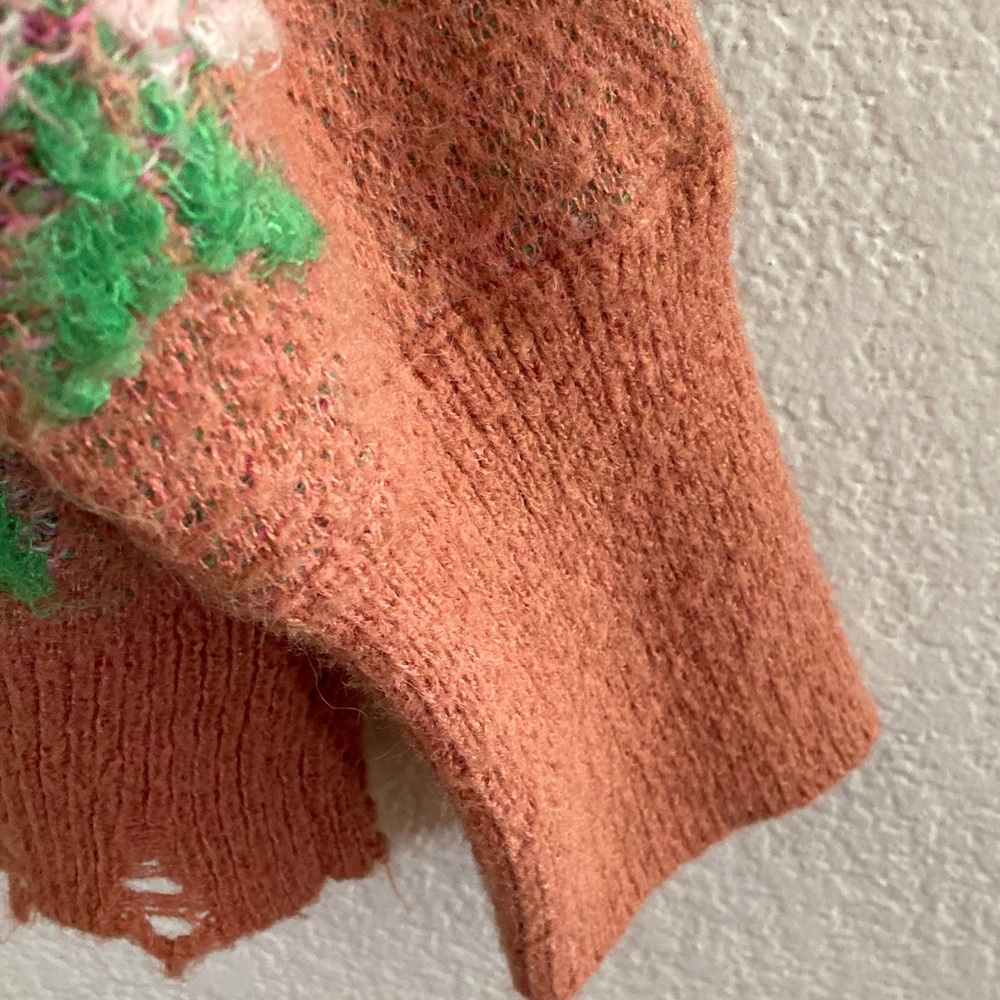 Anthropologie V-Neck Sweater Rust 3D Floral oversized y2k boho quirky - Picture 5 of 8